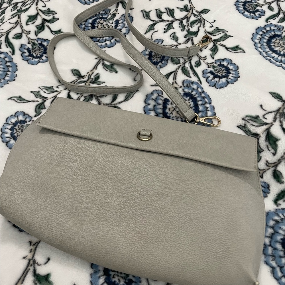 Anthropologie Gray Leather Clutch/Crossbody